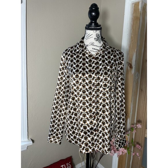 Unique Spectrum Women Small Brown Retro Collared Top Blouse Shirt Tunic - Picture 2 of 8